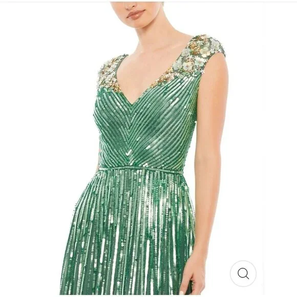 NWT Mac Duggal Sequin & Floral Embellished Evening Gown Sage Green‎ SZ 12 5223 - Picture 2 of 13